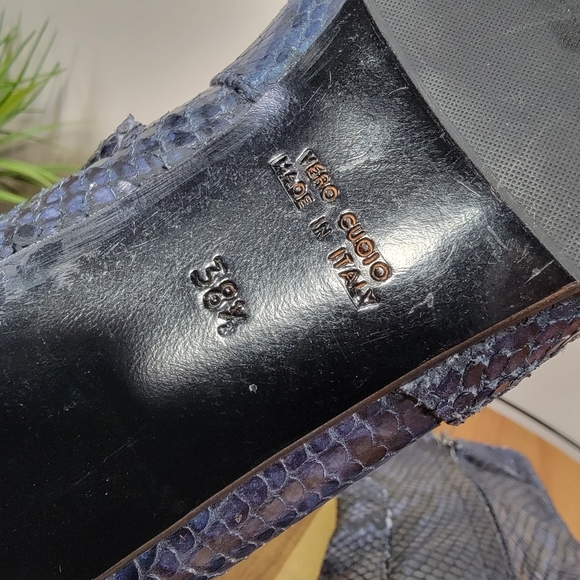 Barneys New York Square-Toe Blue Snakeskin Ankle Booties Gogo Boots Size 38.5 - Picture 14 of 15